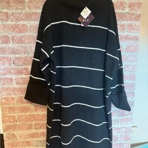 Ava & Viv Black and White Striped Turtleneck Sweater